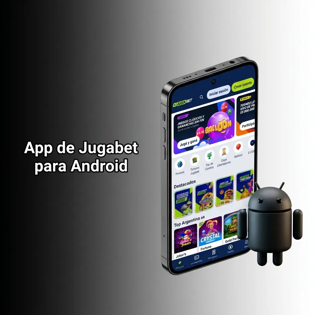 Captura de pantalla de la app de Jugabet para Android con botón de descarga gratuita disponible