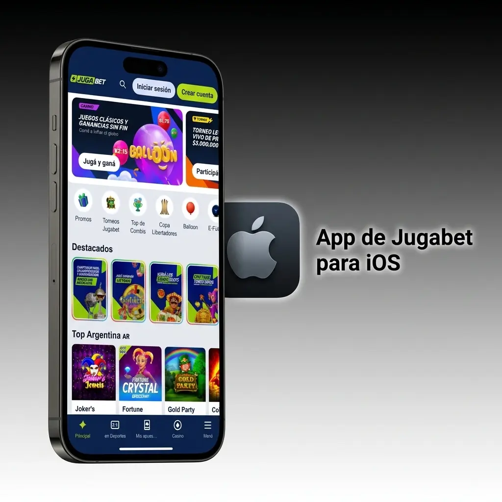 Aplicación Jugabet para iOS en iPhone y iPad con apuestas deportivas, casino en vivo y bonos disponibles