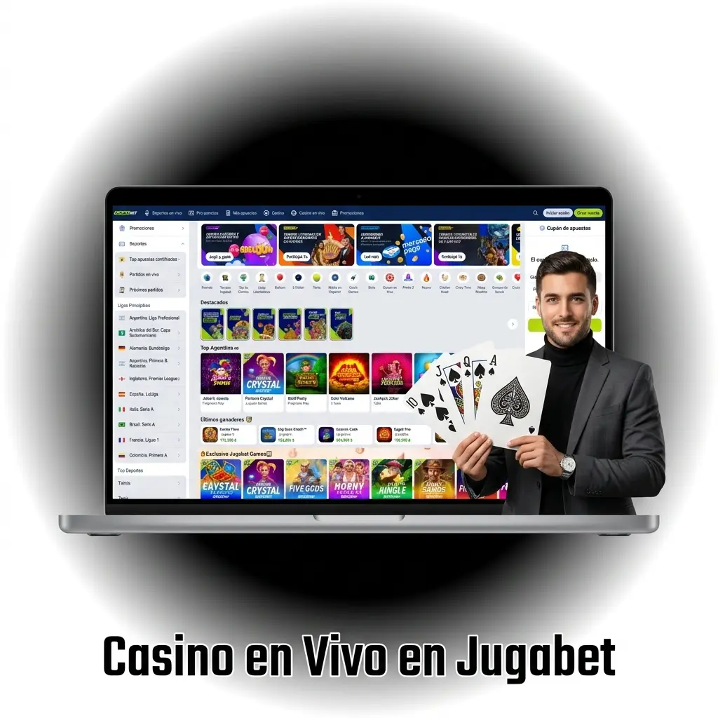 Mesa de casino en vivo en Jugabet con croupier profesional transmitiendo blackjack, ruleta y baccarat en HD